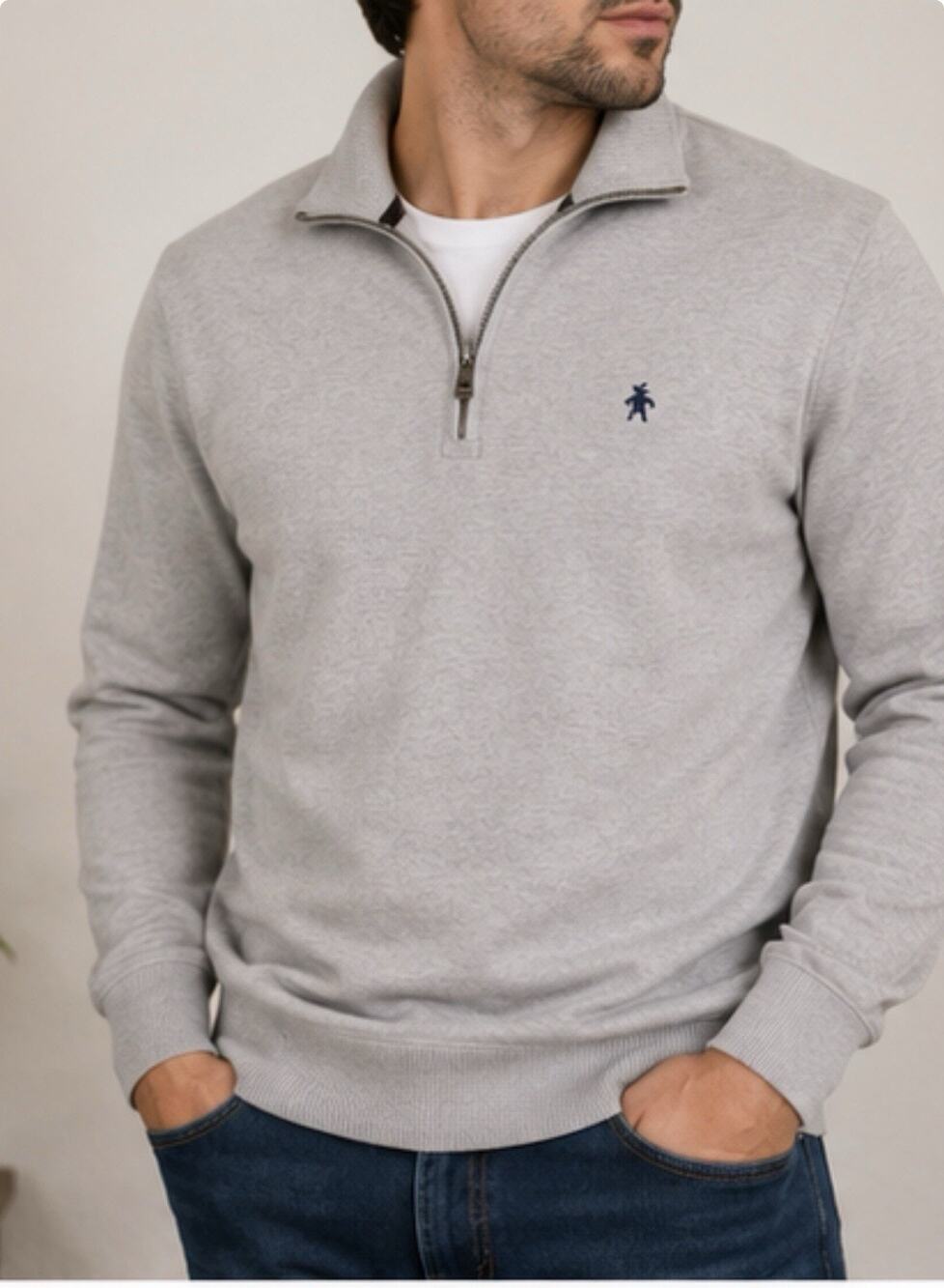 Brooks Brothers Mens XL Gray Quarter Zip Pullover Sweater Cotton Knit